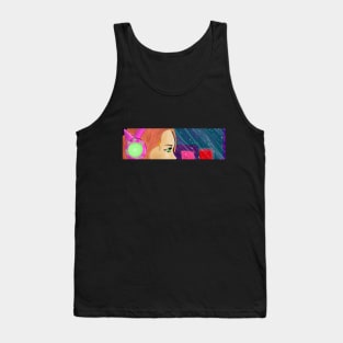 LoFi Girl with headphones listening to synthwave in a cyberpunk aesthetic Tank Top